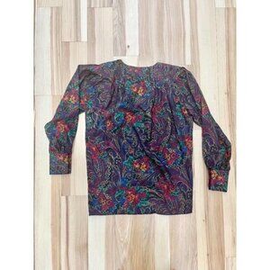 Vintage 1980's Paisley Print Blouson Blouse Top S
